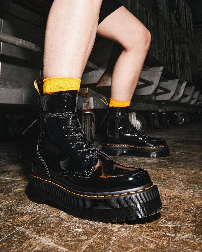 Dr Martens Jadon Lak Leren Platform Laarzen Heren Zwart | NL 255KOR